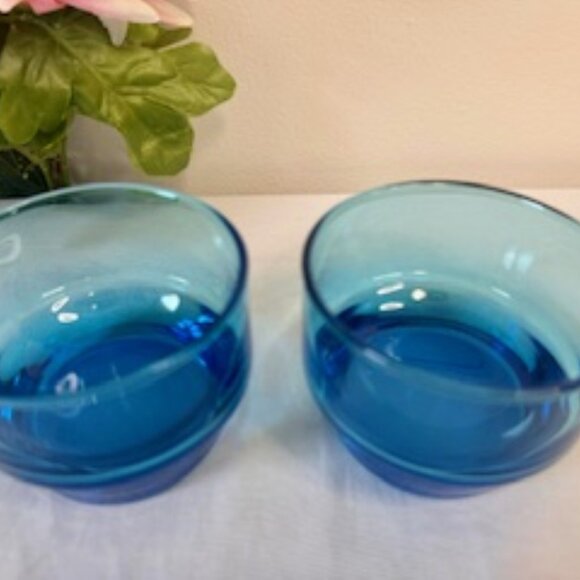 Vintage cobalt turquoise lowball cocktail glasses mid-century barware modern gla - Picture 2 of 3